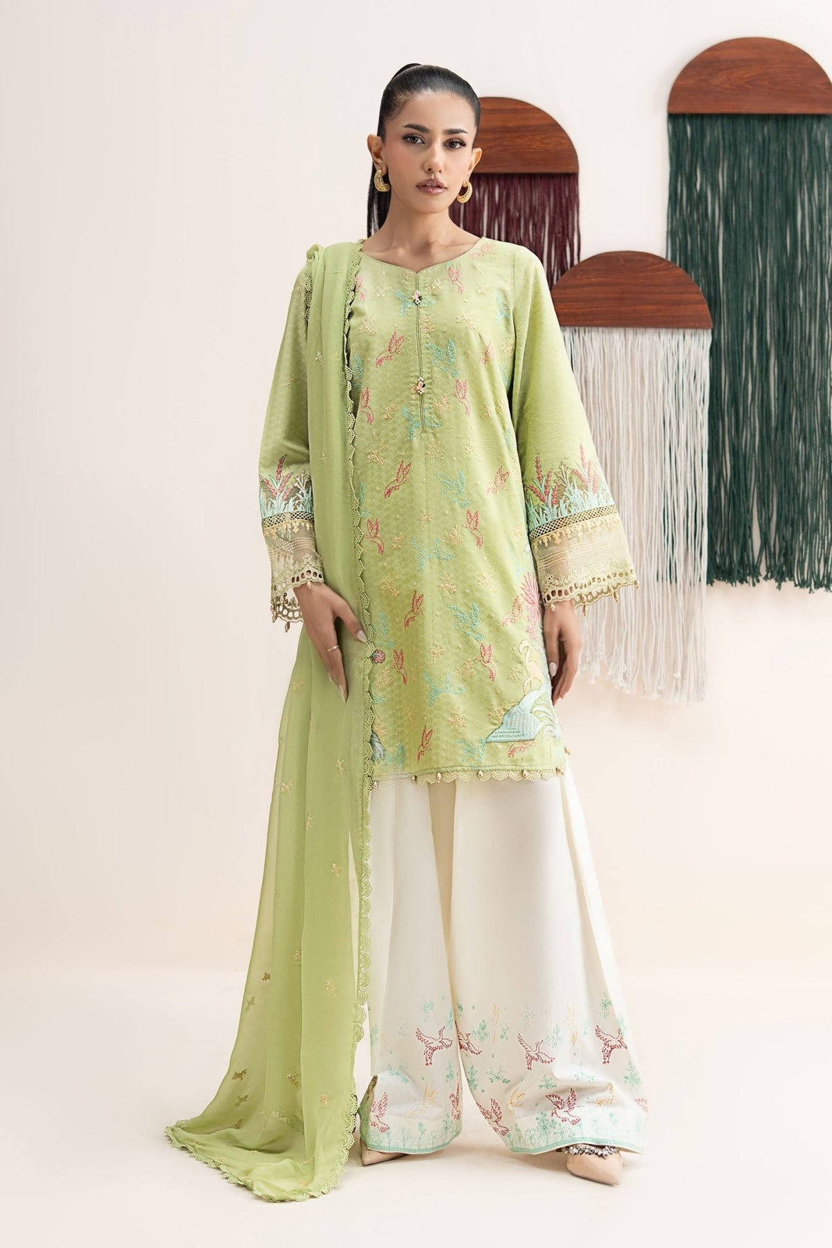 Maria B | RTW | 3 Piece Embroidered Dobby Lawn Suit-Brand:Maria B-Type:Luxury Pret-Green - House of Maryam- Buy in UK, USA