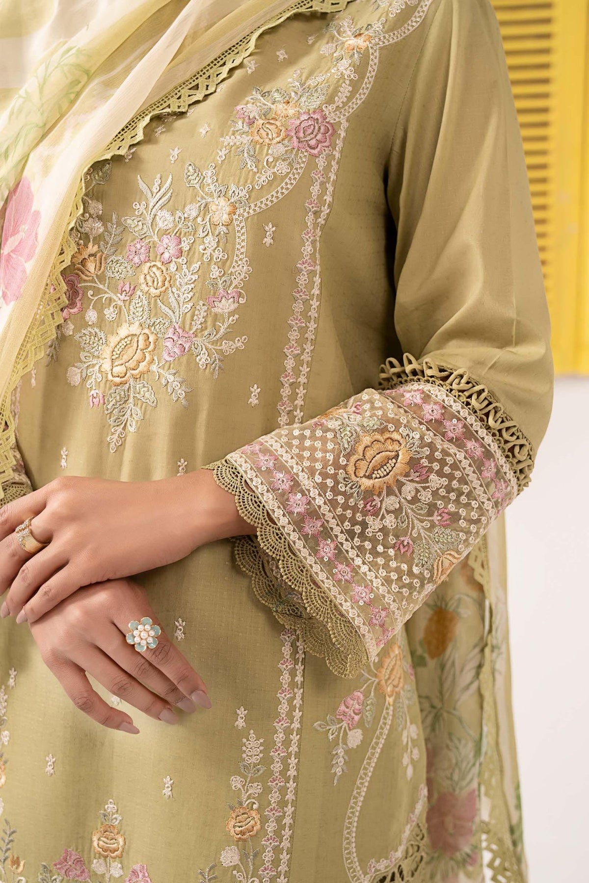 Maria B | RTW | 3 Piece Embroidered Dobby Lawn Suit-Brand:Maria B-Type:Luxury Pret-Green - House of Maryam- Buy in UK, USA