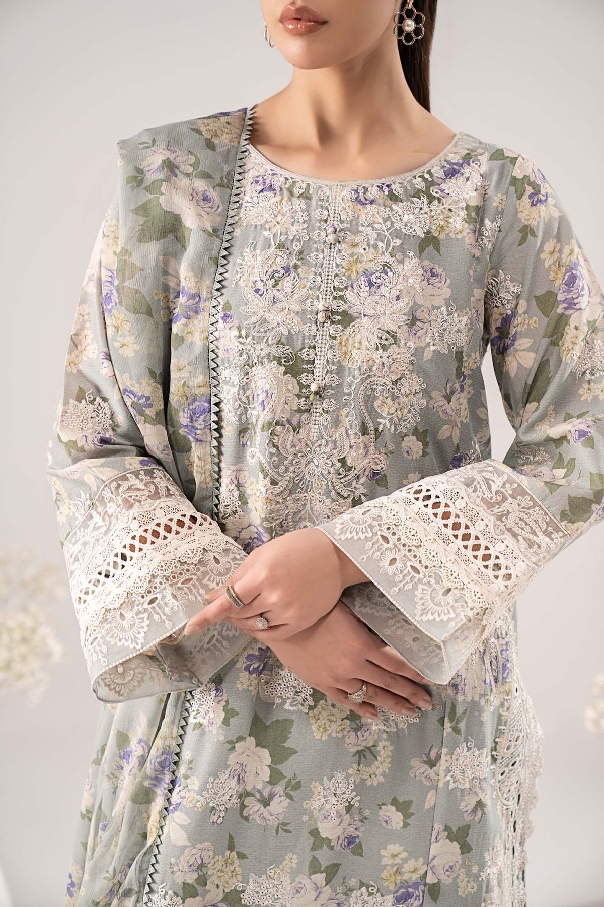 Maria B | RTW | 3 Piece Embroidered Dobby Lawn Suit-Brand:Maria B-Type:Luxury Pret-Green - House of Maryam- Buy in UK, USA
