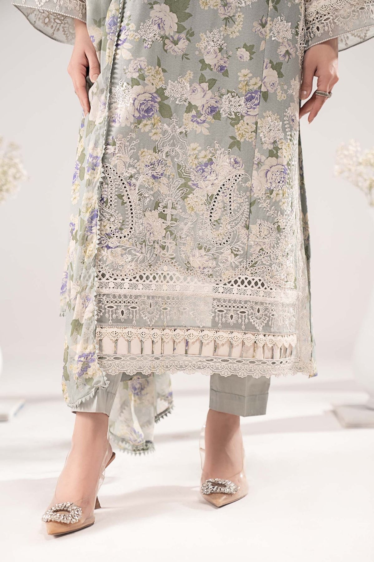 Maria B | RTW | 3 Piece Embroidered Dobby Lawn Suit-Brand:Maria B-Type:Luxury Pret-Green - House of Maryam- Buy in UK, USA