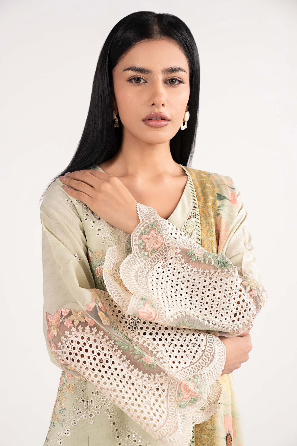 Maria B | RTW | 3 Piece Embroidered Dobby Lawn Suit-Brand:Maria B-Type:Luxury Pret-Green - House of Maryam- Buy in UK, USA