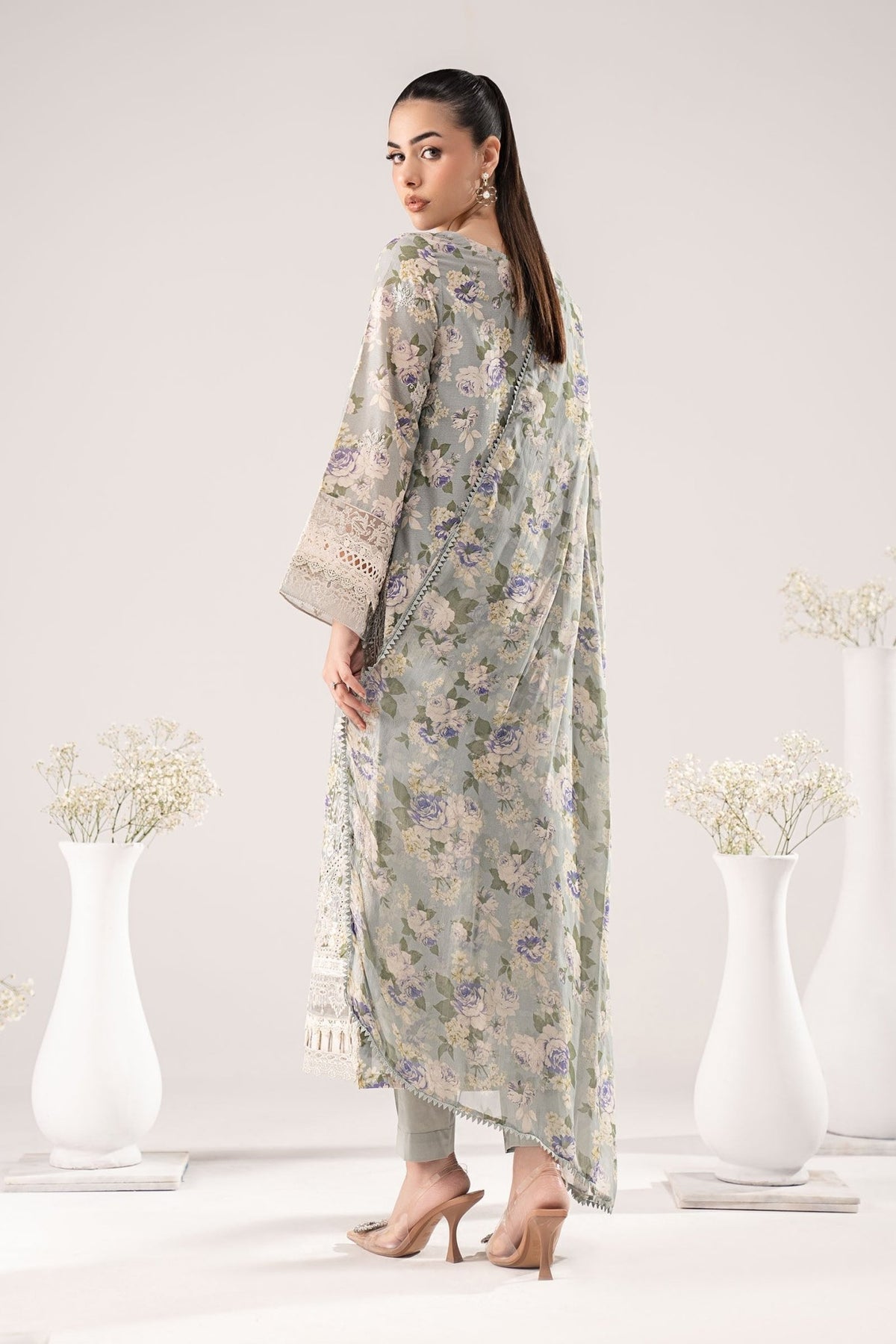 Maria B | RTW | 3 Piece Embroidered Dobby Lawn Suit-Brand:Maria B-Type:Luxury Pret-Green - House of Maryam- Buy in UK, USA