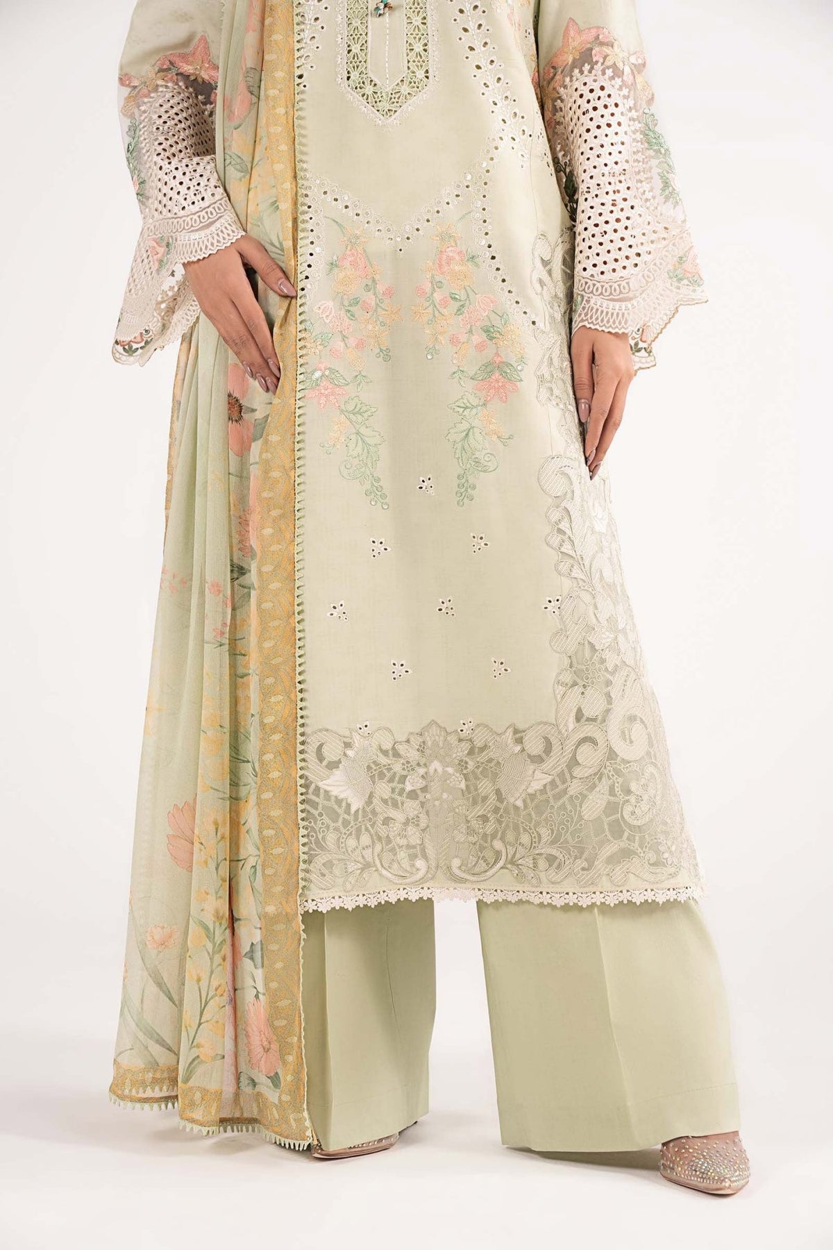 Maria B | RTW | 3 Piece Embroidered Dobby Lawn Suit-Brand:Maria B-Type:Luxury Pret-Green - House of Maryam- Buy in UK, USA