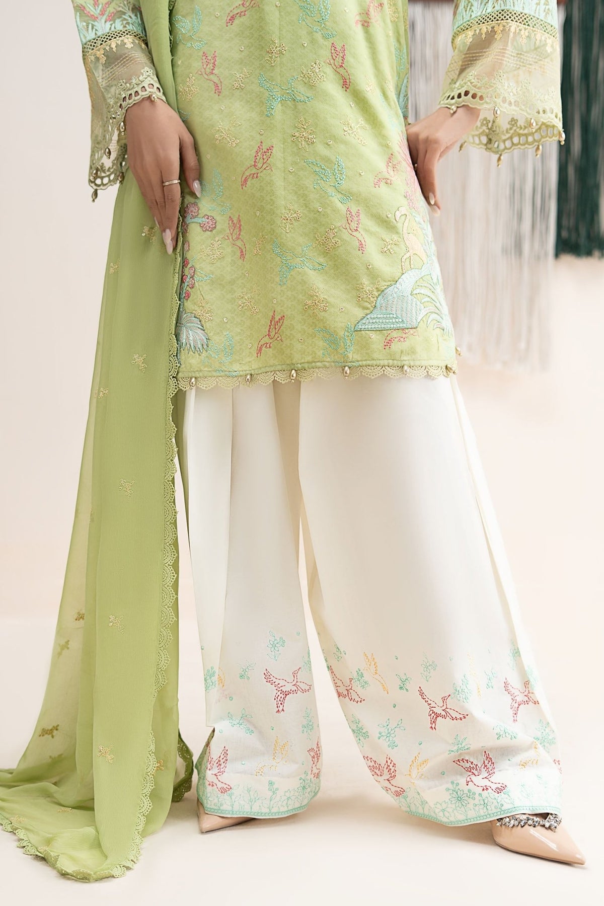 Maria B | RTW | 3 Piece Embroidered Dobby Lawn Suit-Brand:Maria B-Type:Luxury Pret-Green - House of Maryam- Buy in UK, USA