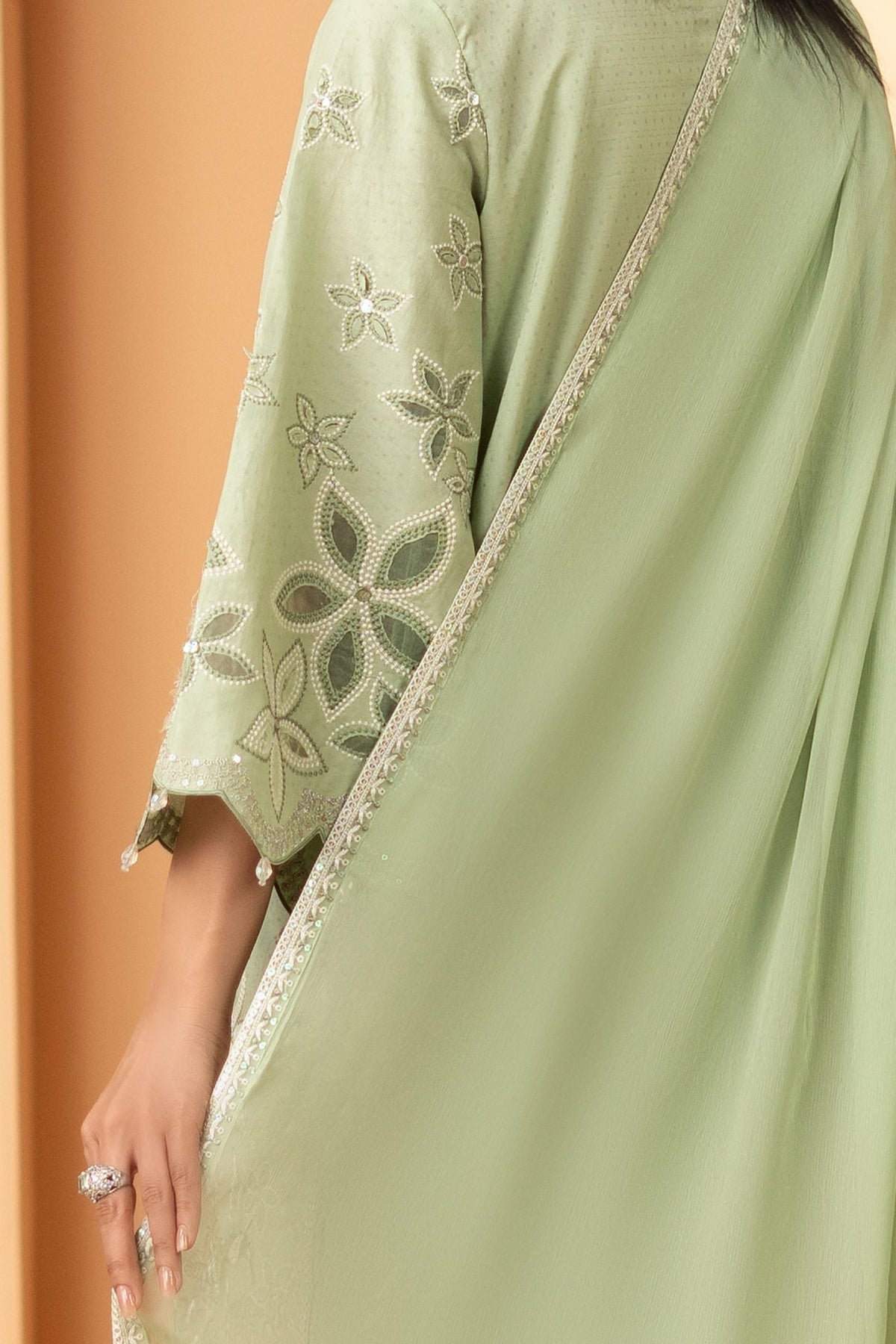 Maria B | RTW | 3 Piece Embroidered Dobby Lawn Suit-Brand:Maria B-Type:Luxury Pret-Green - House of Maryam- Buy in UK, USA