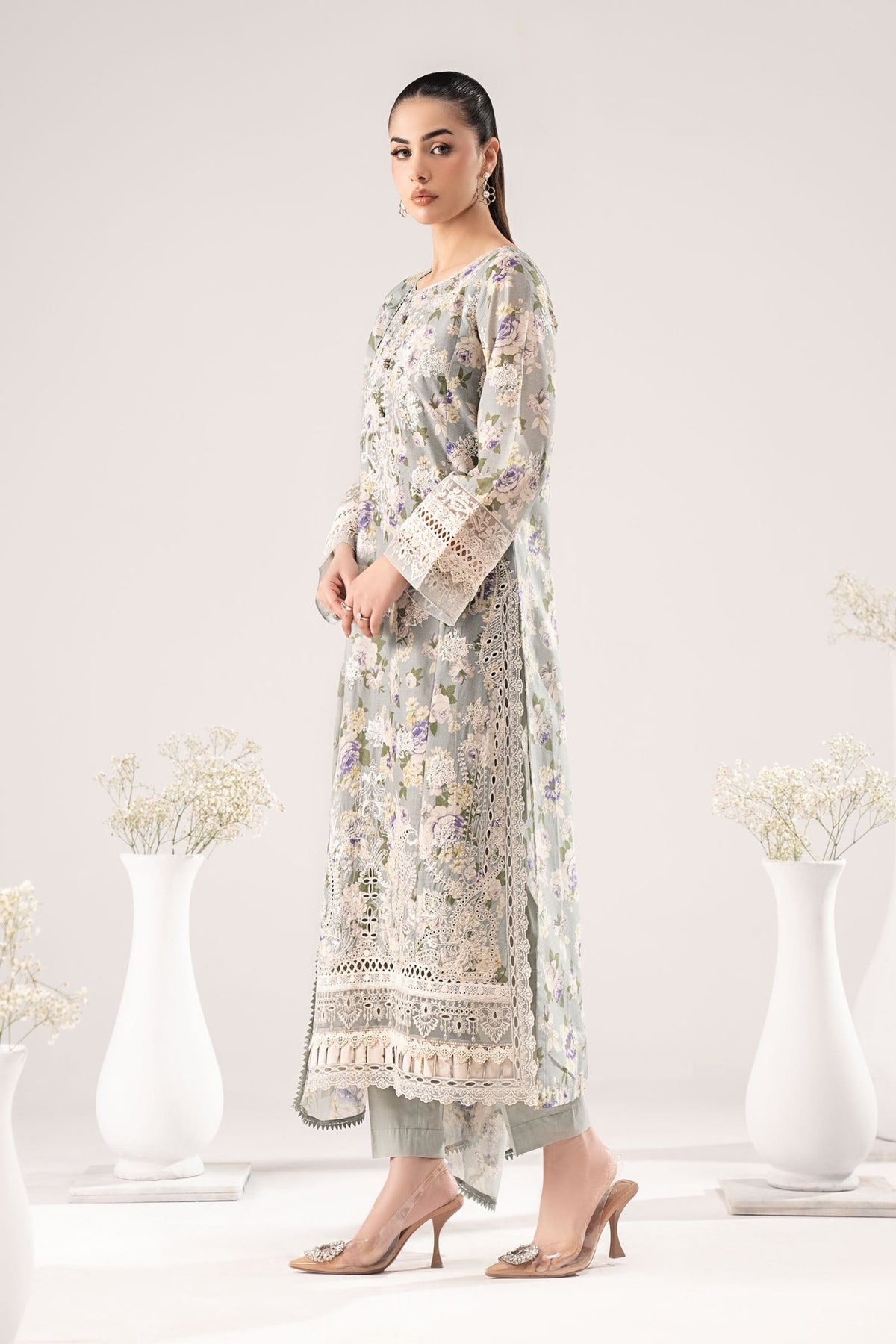 Maria B | RTW | 3 Piece Embroidered Dobby Lawn Suit-Brand:Maria B-Type:Luxury Pret-Green - House of Maryam- Buy in UK, USA