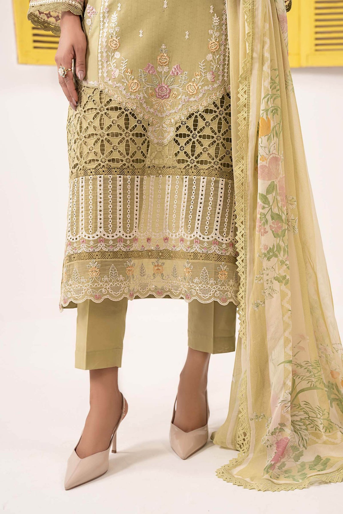 Maria B | RTW | 3 Piece Embroidered Dobby Lawn Suit-Brand:Maria B-Type:Luxury Pret-Green - House of Maryam- Buy in UK, USA