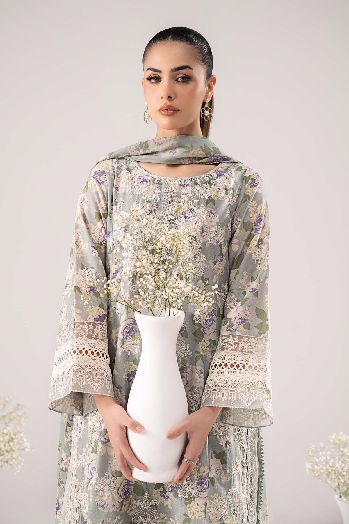 Maria B | RTW | 3 Piece Embroidered Dobby Lawn Suit-Brand:Maria B-Type:Luxury Pret-Green - House of Maryam- Buy in UK, USA