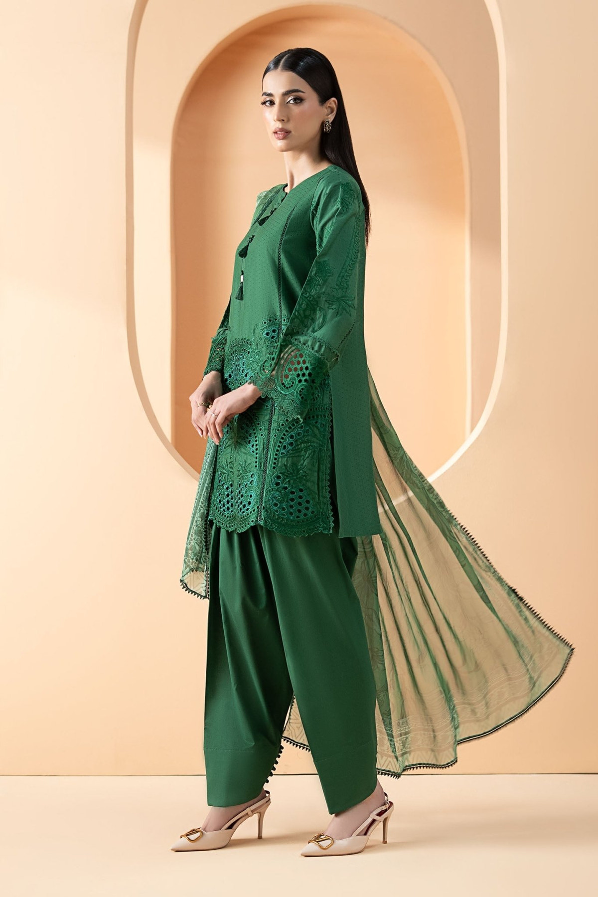 Maria B | RTW | 3 Piece Embroidered Dobby Lawn Suit-Brand:Maria B-Type:Luxury Pret-Green - House of Maryam- Buy in UK, USA