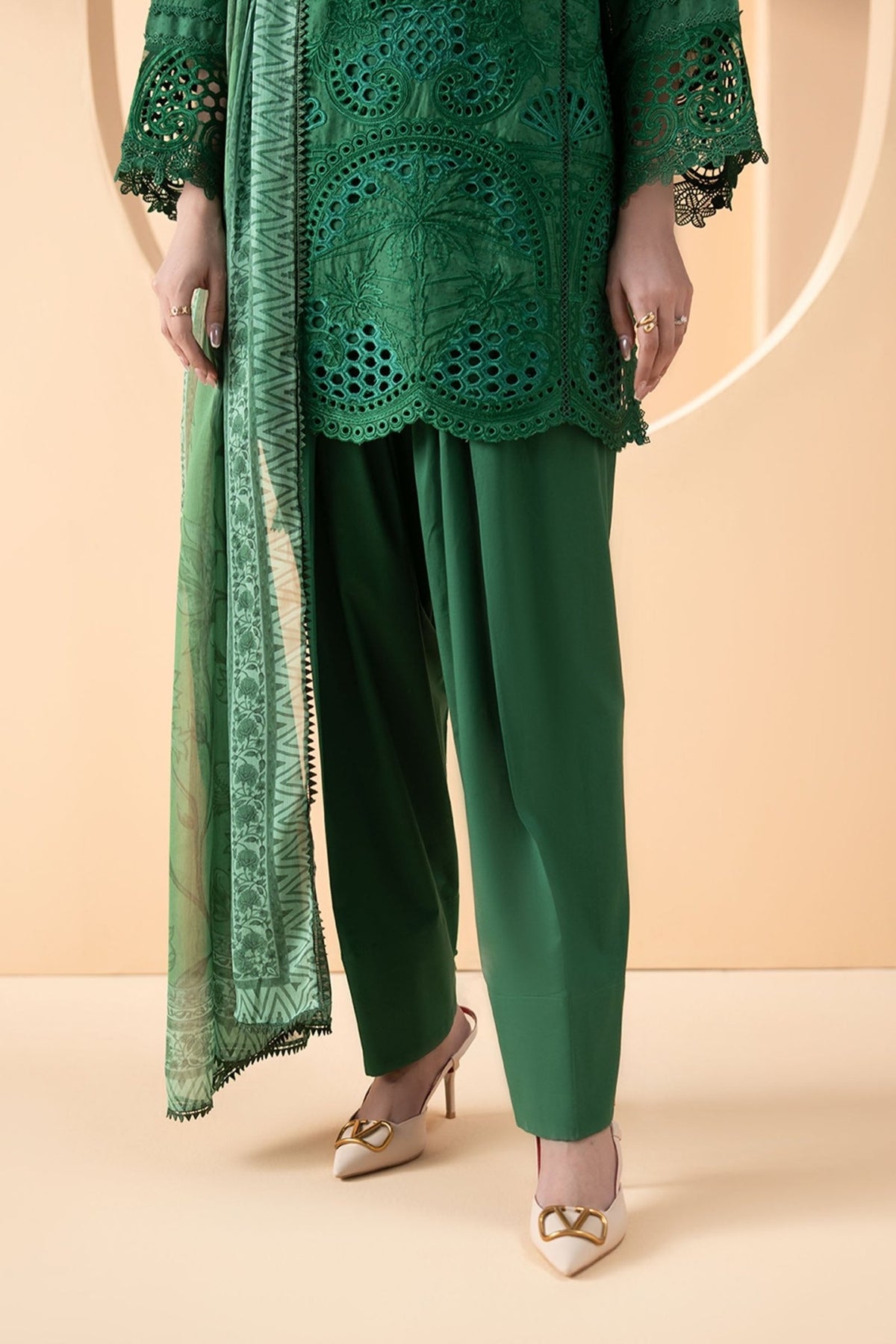 Maria B | RTW | 3 Piece Embroidered Dobby Lawn Suit-Brand:Maria B-Type:Luxury Pret-Green - House of Maryam- Buy in UK, USA