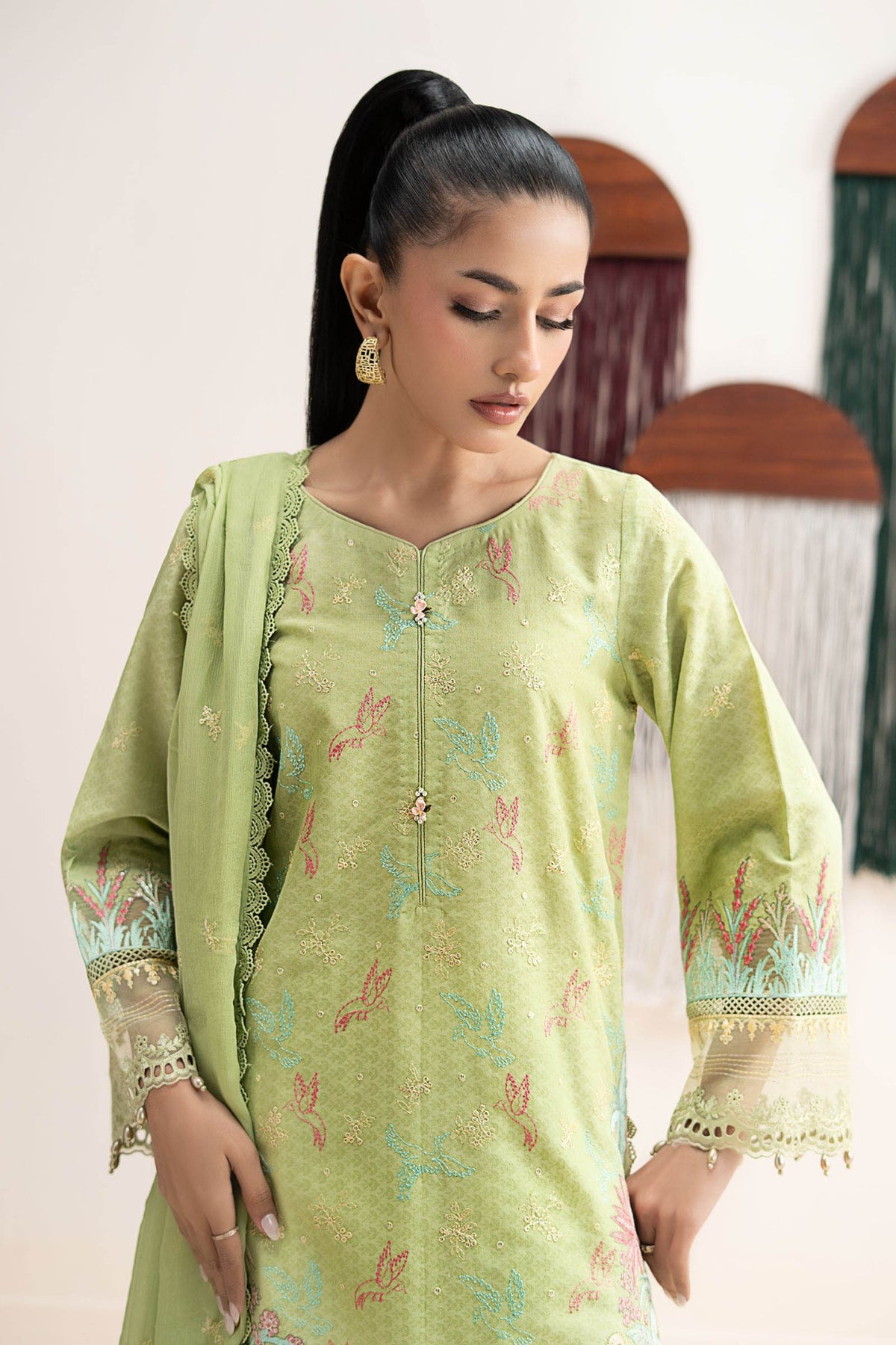 Maria B | RTW | 3 Piece Embroidered Dobby Lawn Suit-Brand:Maria B-Type:Luxury Pret-Green - House of Maryam- Buy in UK, USA