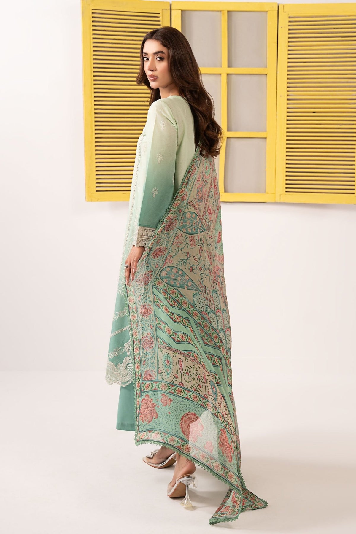 Maria B | RTW | 3 Piece Embroidered Dobby Lawn Suit-Brand:Maria B-Type:Luxury Pret-Green - House of Maryam- Buy in UK, USA