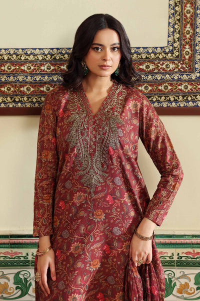 Maria B | RTW | 3 Piece Embroidered Dobby Lawn Suit-Brand:Maria B-Type:Luxury Pret-Maroon - House of Maryam- Buy in UK, USA