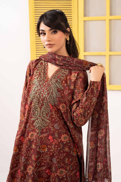Maria B | RTW | 3 Piece Embroidered Dobby Lawn Suit-Brand:Maria B-Type:Luxury Pret-Maroon - House of Maryam- Buy in UK, USA