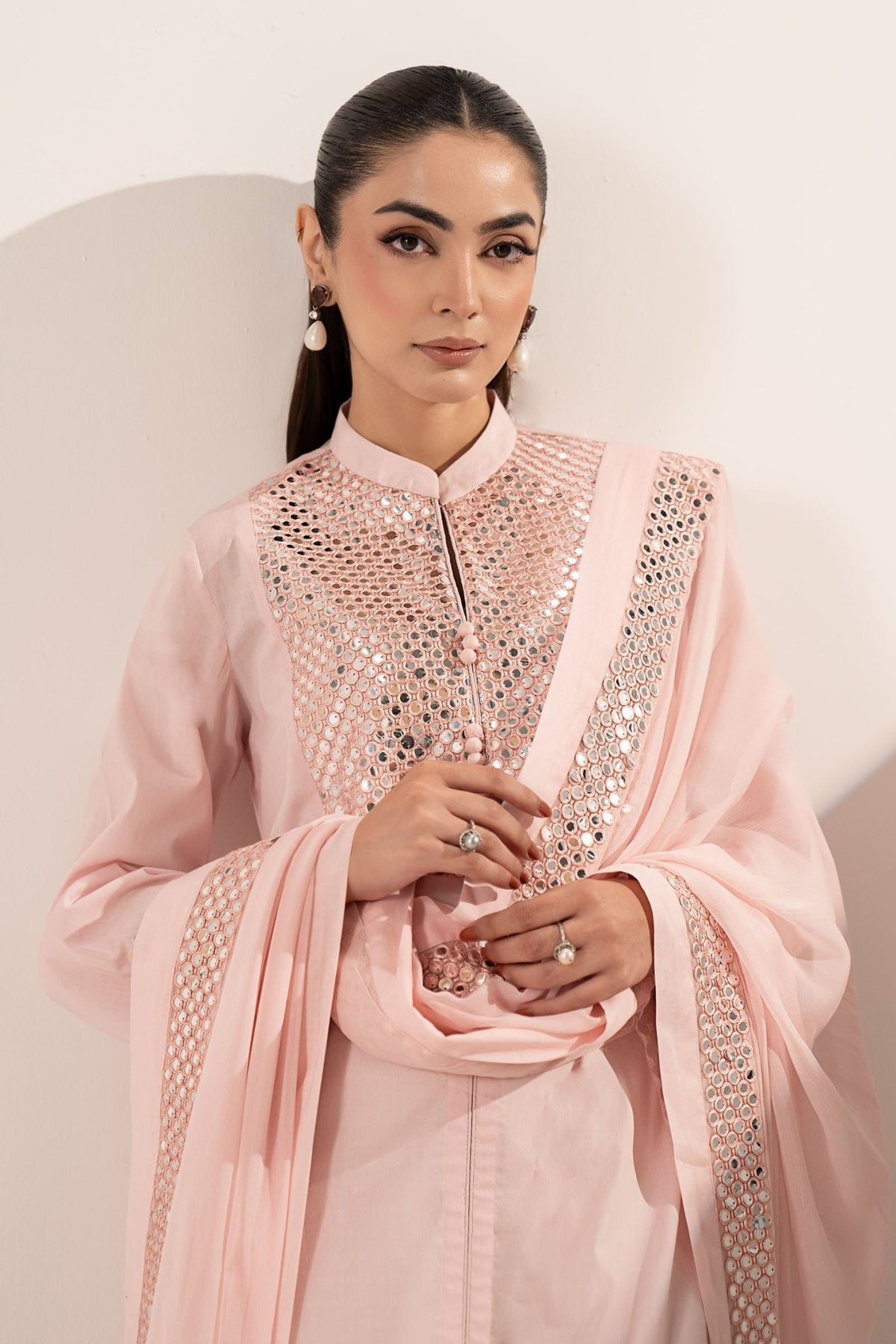 Maria B | RTW | 3 Piece Embroidered Dobby Lawn Suit-Brand:Maria B-Type:Luxury Pret-Pink - House of Maryam- Buy in UK, USA