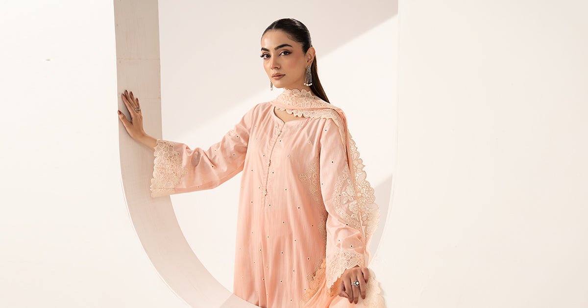 Maria B | RTW | 3 Piece Embroidered Dobby Lawn Suit-Brand:Maria B-Type:Luxury Pret-Pink - House of Maryam- Buy in UK, USA