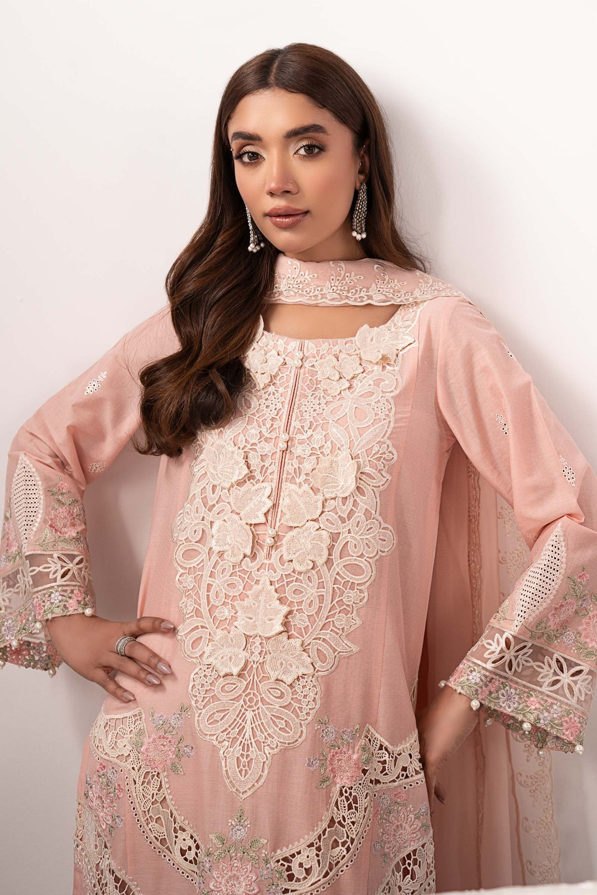 Maria B | RTW | 3 Piece Embroidered Dobby Lawn Suit-Brand:Maria B-Type:Luxury Pret-Pink - House of Maryam- Buy in UK, USA