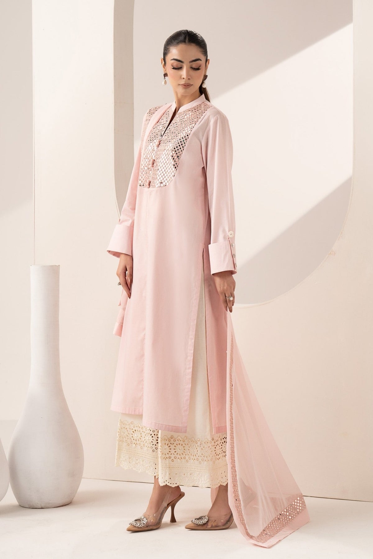 Maria B | RTW | 3 Piece Embroidered Dobby Lawn Suit-Brand:Maria B-Type:Luxury Pret-Pink - House of Maryam- Buy in UK, USA