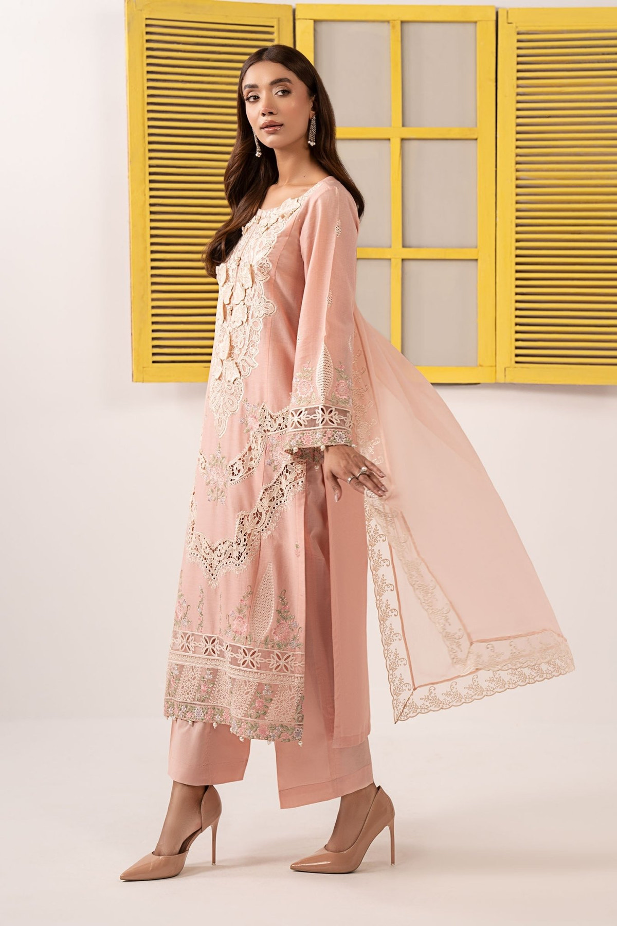 Maria B | RTW | 3 Piece Embroidered Dobby Lawn Suit-Brand:Maria B-Type:Luxury Pret-Pink - House of Maryam- Buy in UK, USA