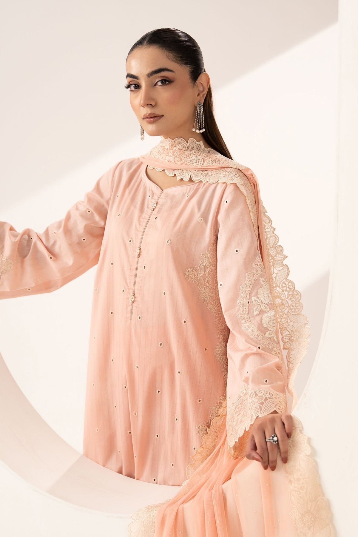 Maria B | RTW | 3 Piece Embroidered Dobby Lawn Suit-Brand:Maria B-Type:Luxury Pret-Pink - House of Maryam- Buy in UK, USA
