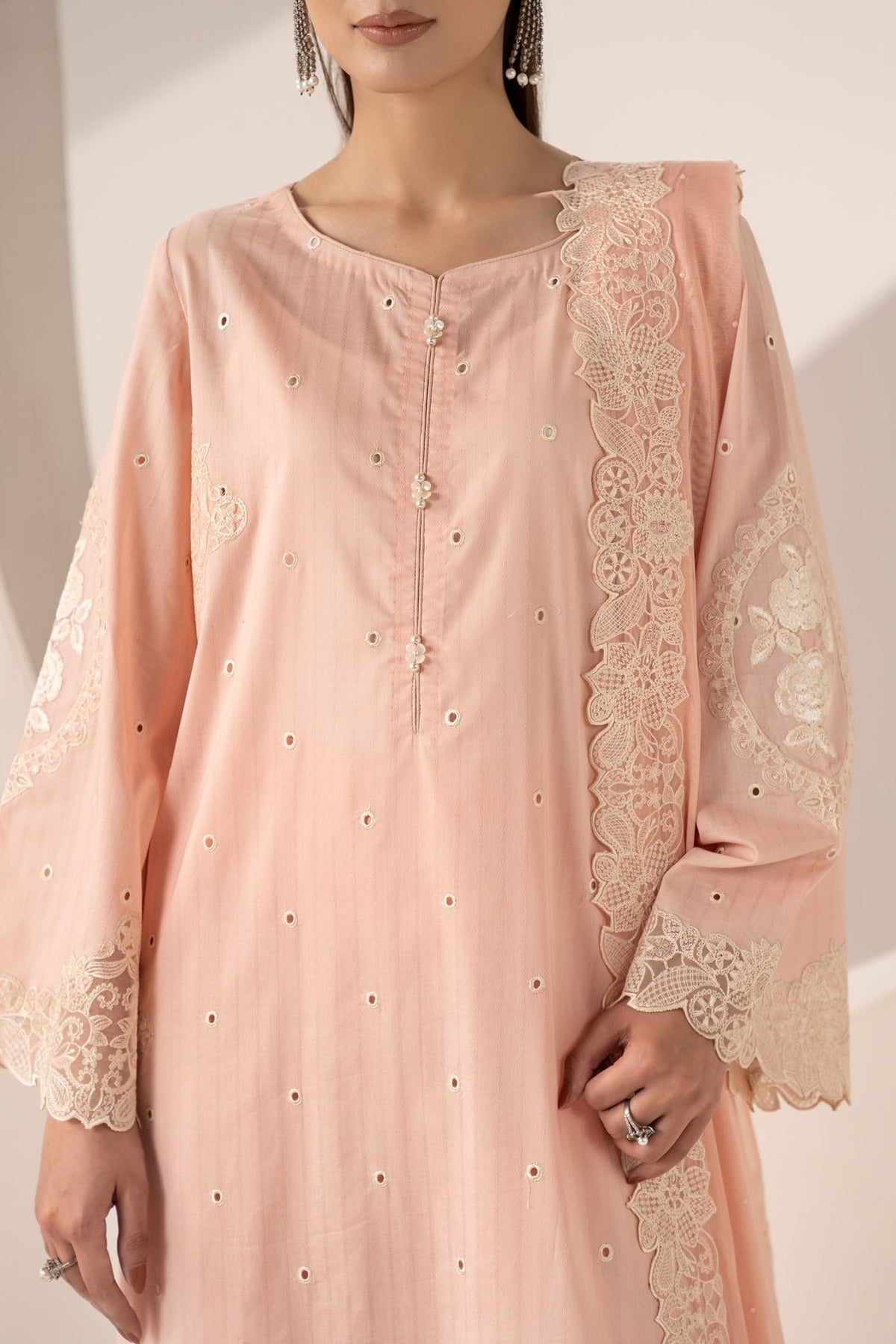 Maria B | RTW | 3 Piece Embroidered Dobby Lawn Suit-Brand:Maria B-Type:Luxury Pret-Pink - House of Maryam- Buy in UK, USA