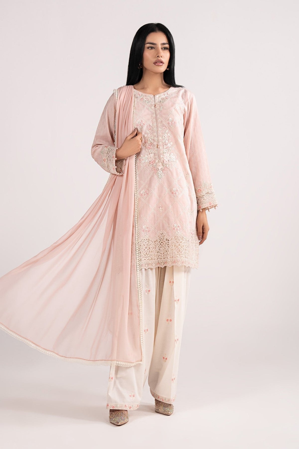 Maria B | RTW | 3 Piece Embroidered Dobby Lawn Suit-Brand:Maria B-Type:Luxury Pret-Pink - House of Maryam- Buy in UK, USA