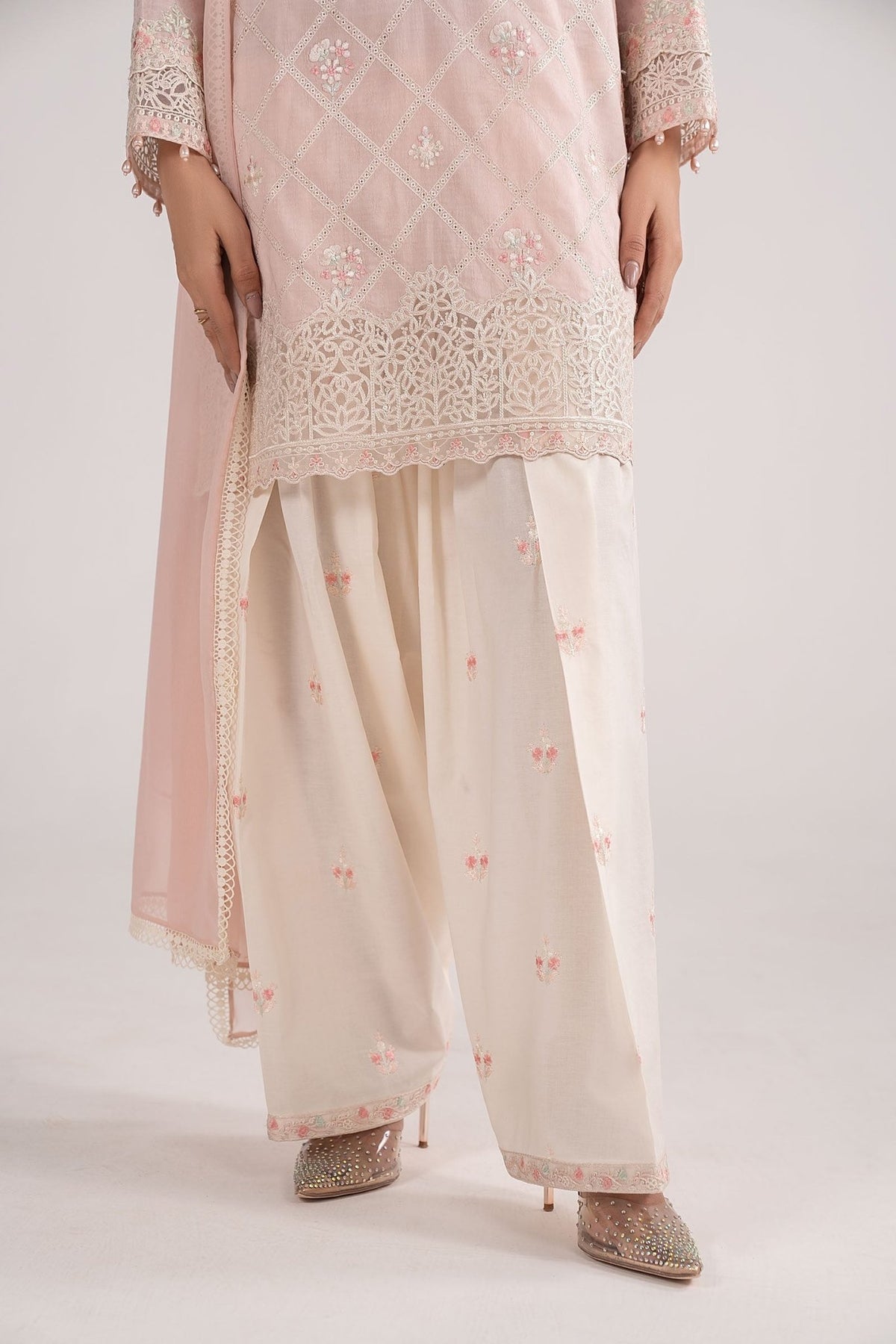 Maria B | RTW | 3 Piece Embroidered Dobby Lawn Suit-Brand:Maria B-Type:Luxury Pret-Pink - House of Maryam- Buy in UK, USA