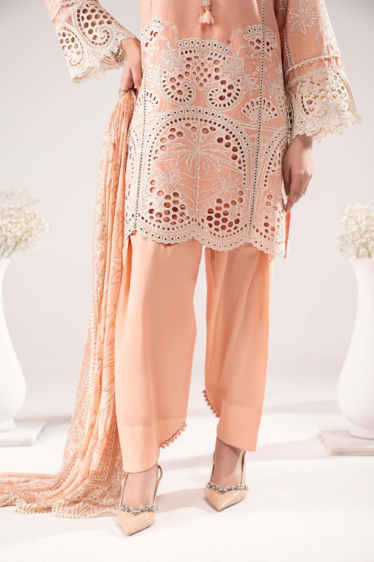 Maria B | RTW | 3 Piece Embroidered Dobby Lawn Suit-Brand:Maria B-Type:Luxury Pret-Pink - House of Maryam- Buy in UK, USA