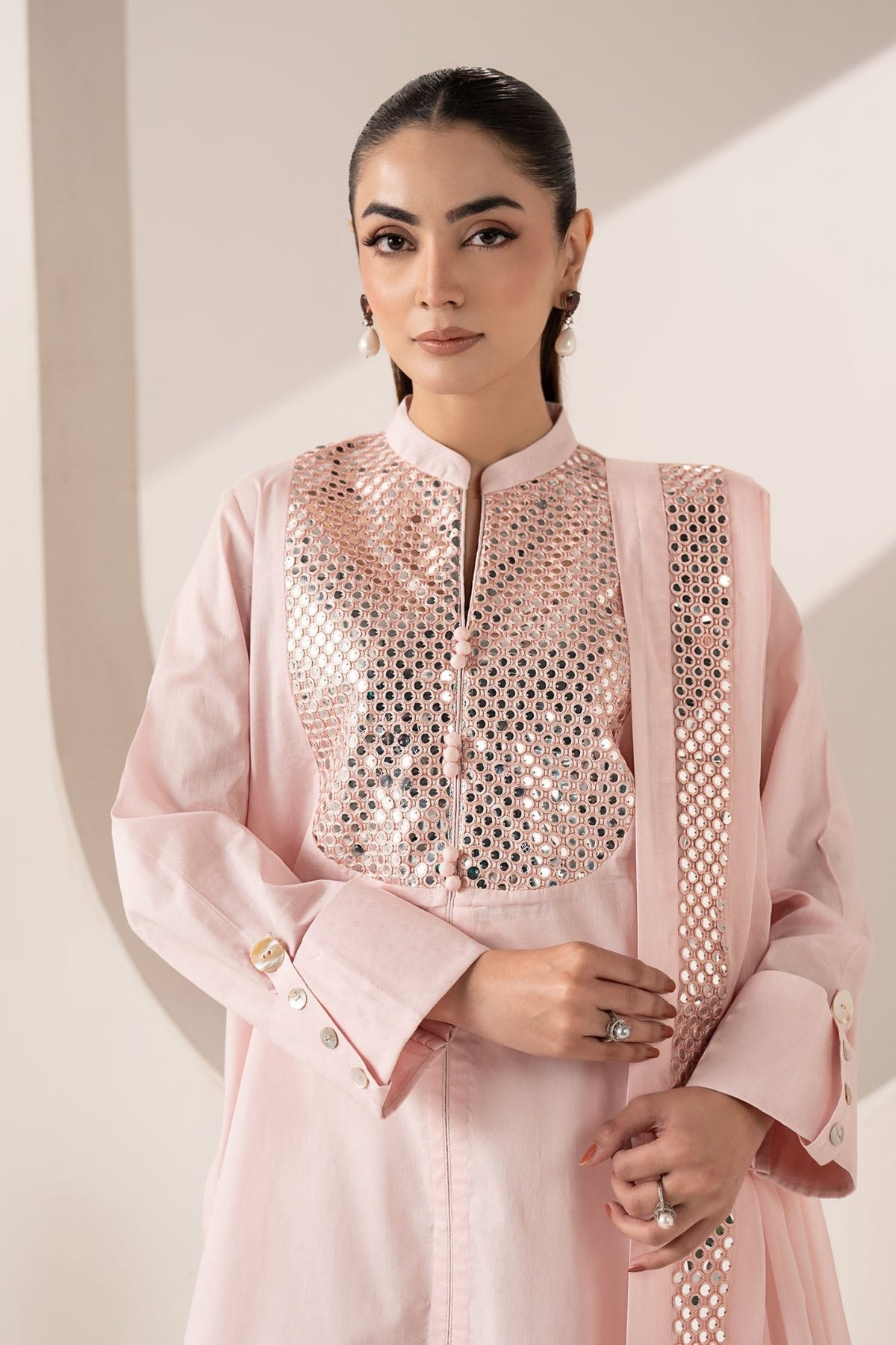 Maria B | RTW | 3 Piece Embroidered Dobby Lawn Suit-Brand:Maria B-Type:Luxury Pret-Pink - House of Maryam- Buy in UK, USA