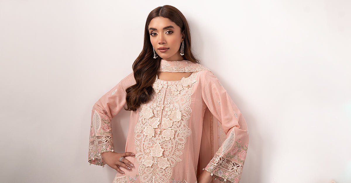 Maria B | RTW | 3 Piece Embroidered Dobby Lawn Suit-Brand:Maria B-Type:Luxury Pret-Pink - House of Maryam- Buy in UK, USA