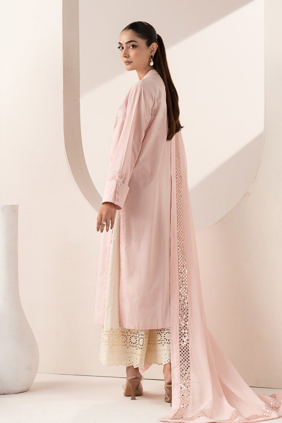 Maria B | RTW | 3 Piece Embroidered Dobby Lawn Suit-Brand:Maria B-Type:Luxury Pret-Pink - House of Maryam- Buy in UK, USA