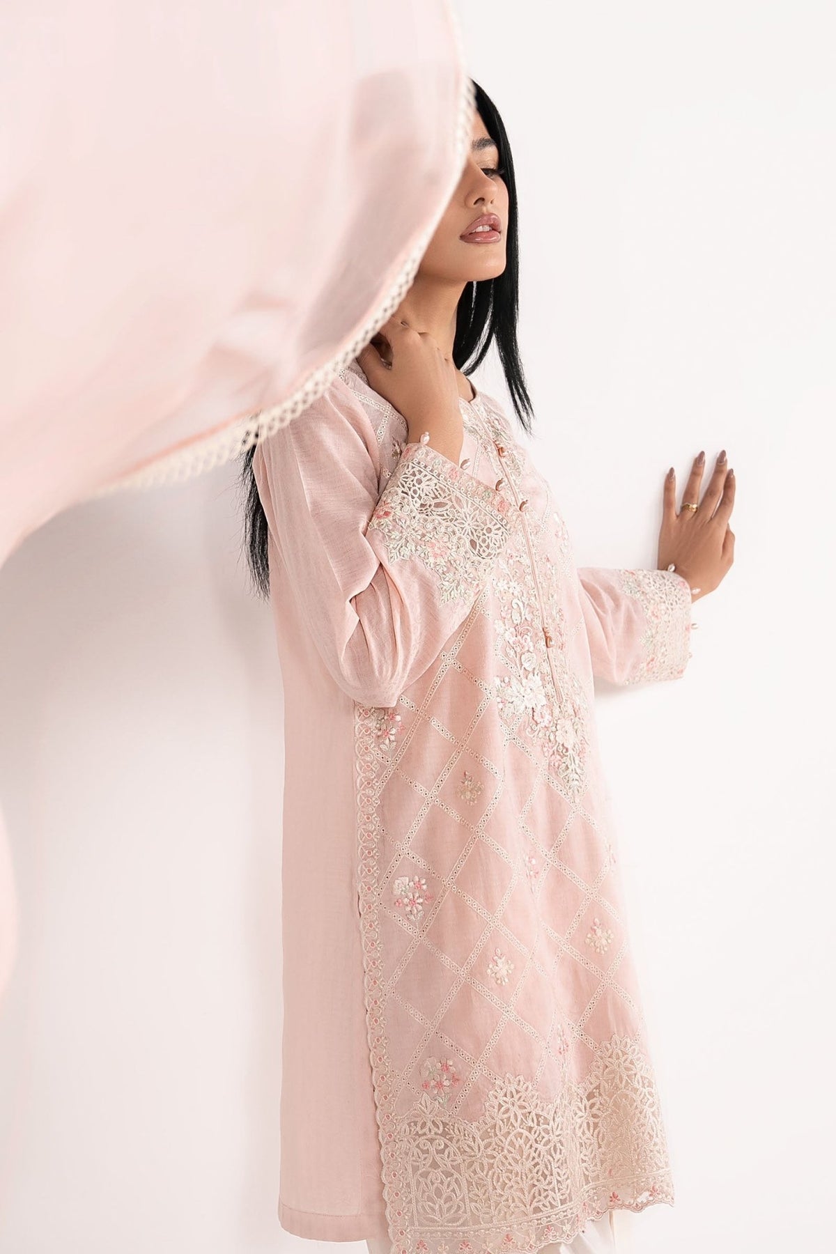 Maria B | RTW | 3 Piece Embroidered Dobby Lawn Suit-Brand:Maria B-Type:Luxury Pret-Pink - House of Maryam- Buy in UK, USA