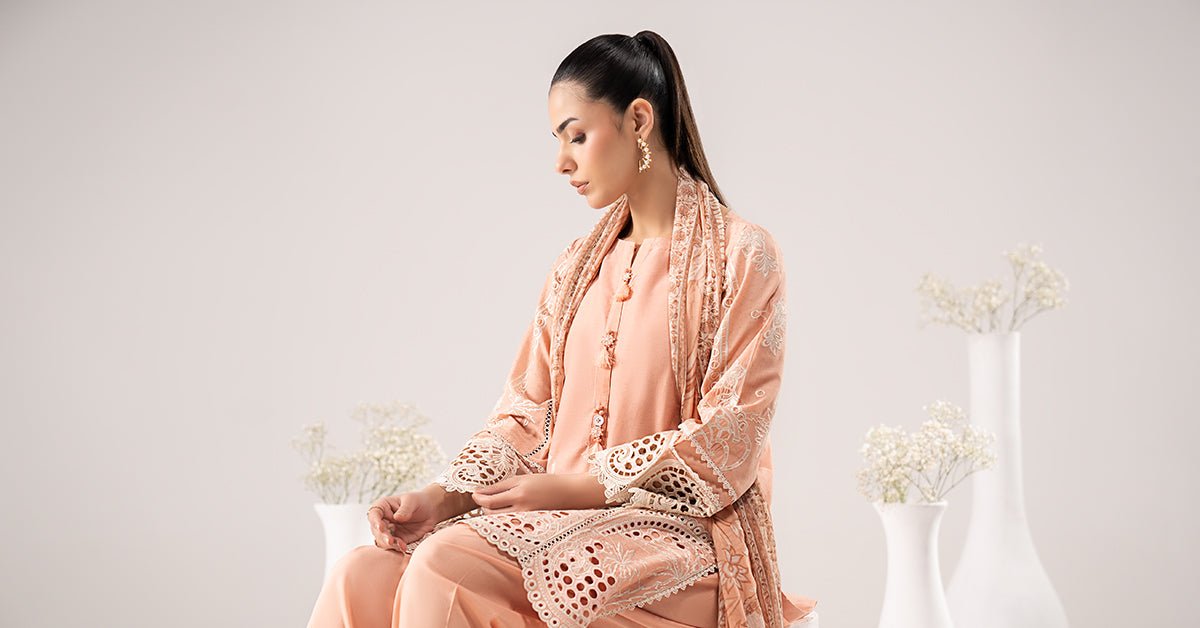 Maria B | RTW | 3 Piece Embroidered Dobby Lawn Suit-Brand:Maria B-Type:Luxury Pret-Pink - House of Maryam- Buy in UK, USA