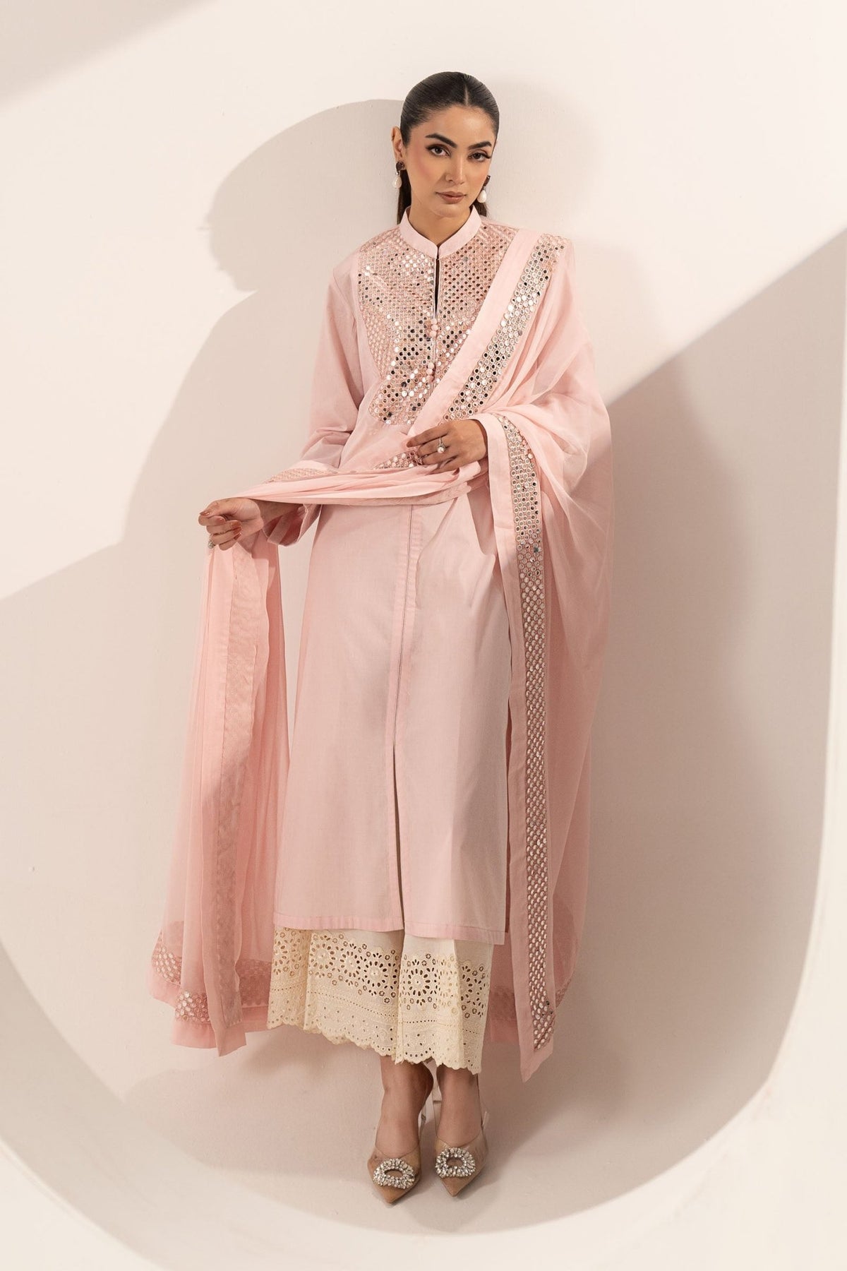 Maria B | RTW | 3 Piece Embroidered Dobby Lawn Suit-Brand:Maria B-Type:Luxury Pret-Pink - House of Maryam- Buy in UK, USA