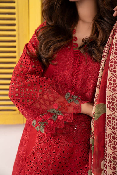 Maria B | RTW | 3 Piece Embroidered Dobby Lawn Suit-Brand:Maria B-Type:Luxury Pret-Red - House of Maryam- Buy in UK, USA