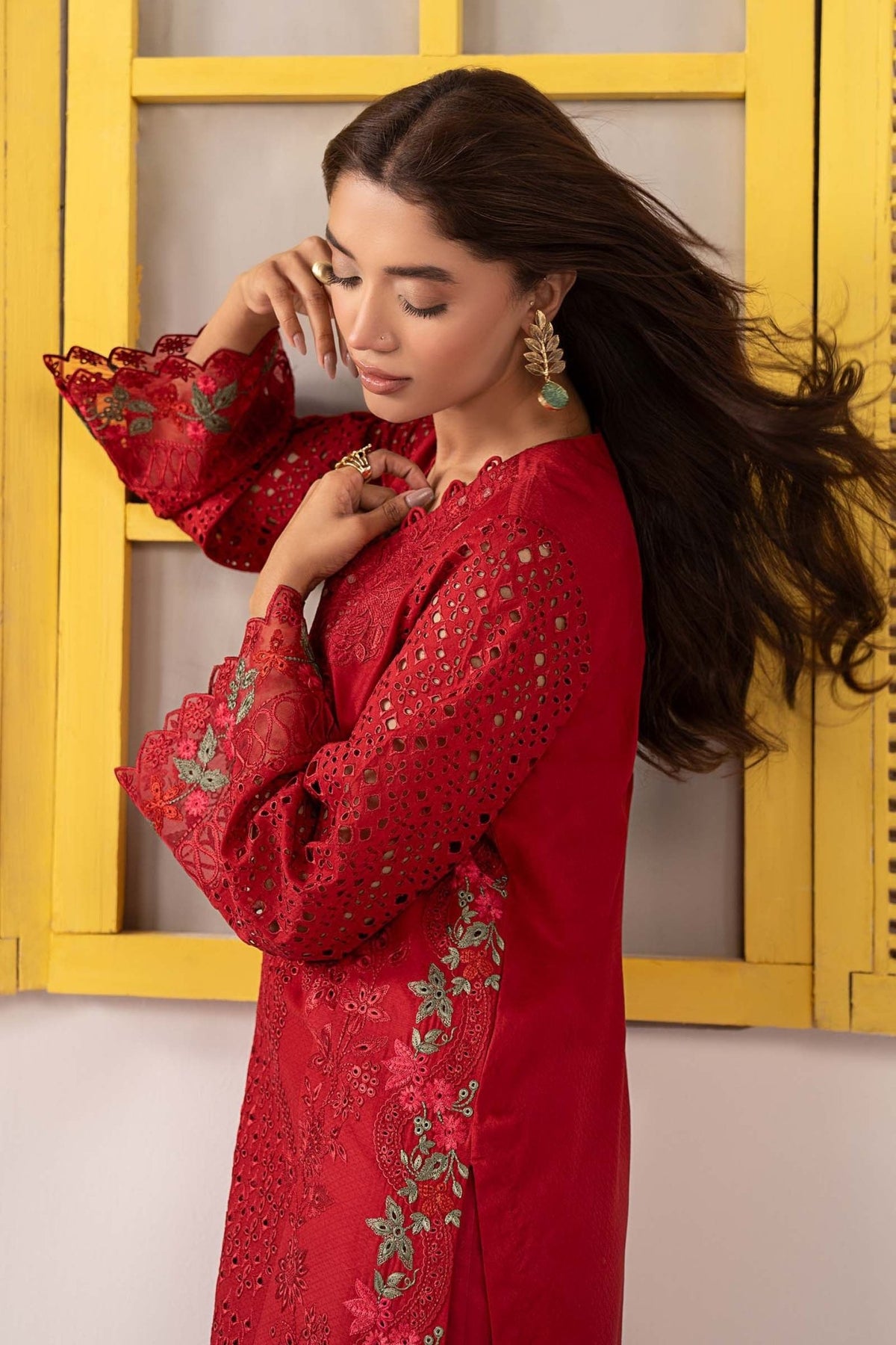 Maria B | RTW | 3 Piece Embroidered Dobby Lawn Suit-Brand:Maria B-Type:Luxury Pret-Red - House of Maryam- Buy in UK, USA