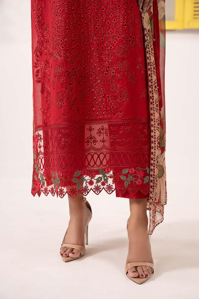 Maria B | RTW | 3 Piece Embroidered Dobby Lawn Suit-Brand:Maria B-Type:Luxury Pret-Red - House of Maryam- Buy in UK, USA