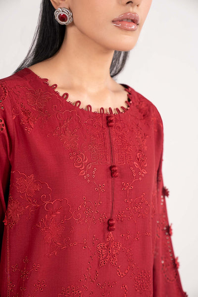 Maria B | RTW | 3 Piece Embroidered Dobby Lawn Suit-Brand:Maria B-Type:Luxury Pret-Red - House of Maryam- Buy in UK, USA