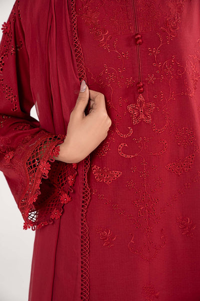 Maria B | RTW | 3 Piece Embroidered Dobby Lawn Suit-Brand:Maria B-Type:Luxury Pret-Red - House of Maryam- Buy in UK, USA
