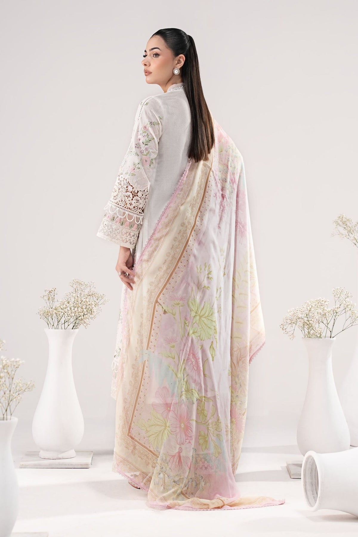 Maria B | RTW | 3 Piece Embroidered Dobby Lawn Suit-Brand:Maria B-Type:Luxury Pret-White - House of Maryam- Buy in UK, USA