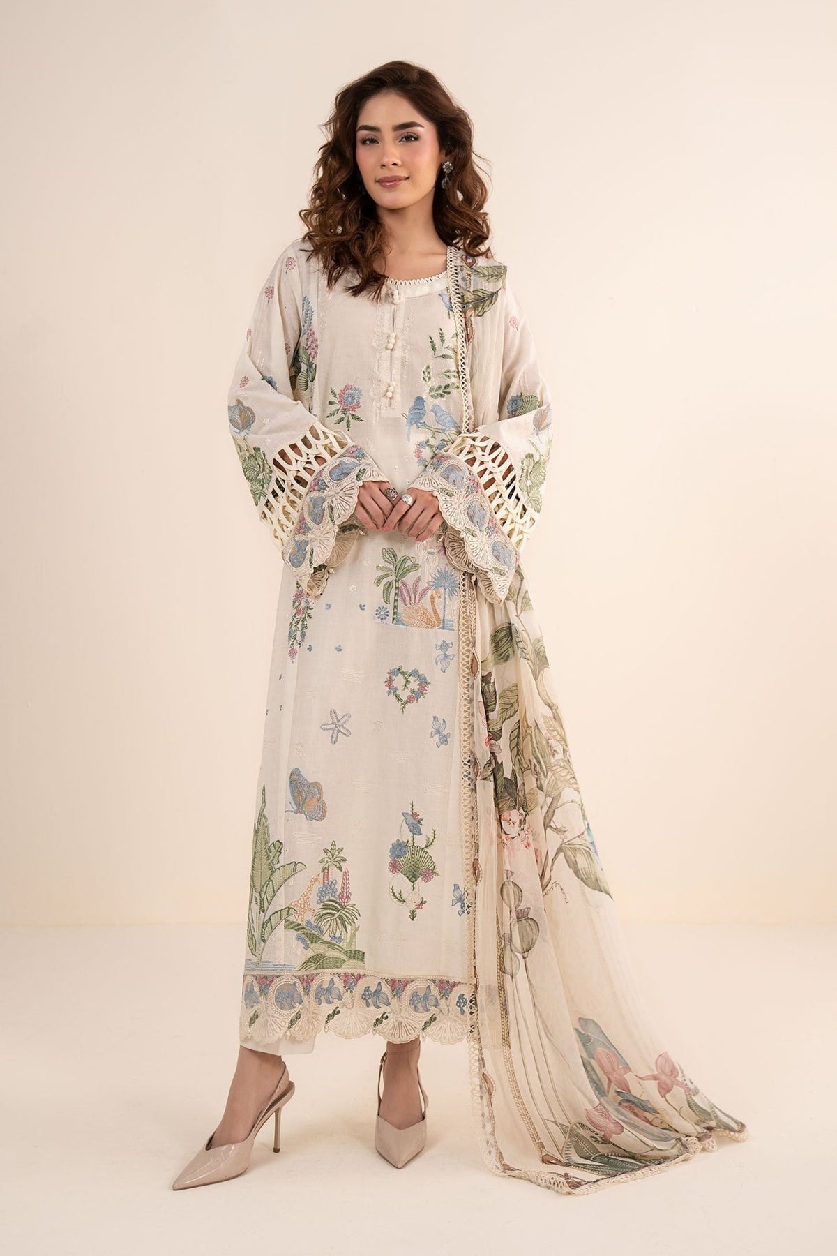 Maria B | RTW | 3 Piece Embroidered Dobby Lawn Suit-Brand:Maria B-Type:Luxury Pret-White - House of Maryam- Buy in UK, USA