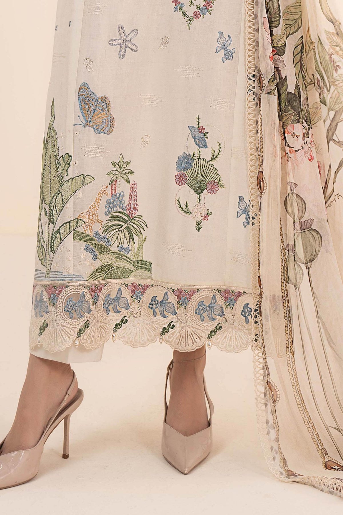 Maria B | RTW | 3 Piece Embroidered Dobby Lawn Suit-Brand:Maria B-Type:Luxury Pret-White - House of Maryam- Buy in UK, USA