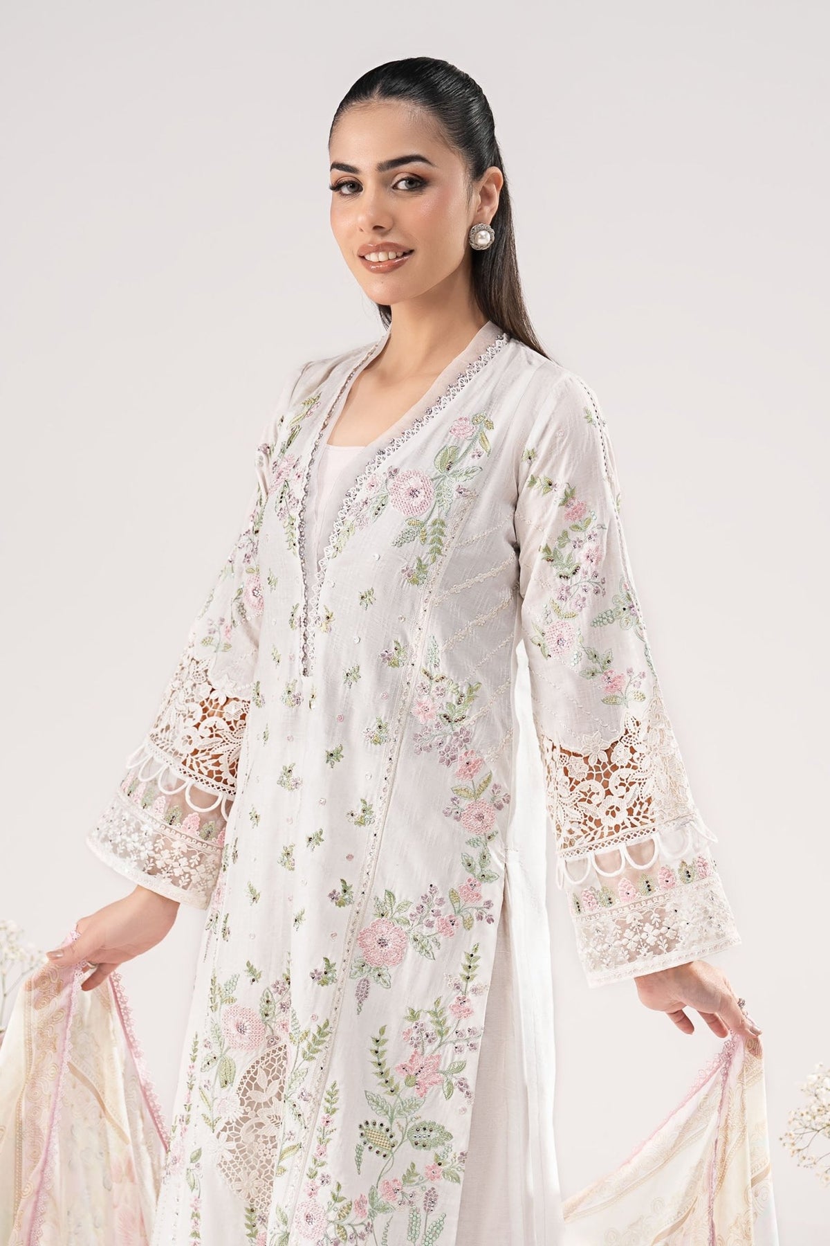 Maria B | RTW | 3 Piece Embroidered Dobby Lawn Suit-Brand:Maria B-Type:Luxury Pret-White - House of Maryam- Buy in UK, USA