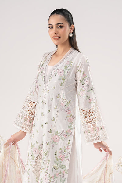 Maria B | RTW | 3 Piece Embroidered Dobby Lawn Suit-Brand:Maria B-Type:Luxury Pret-White - House of Maryam- Buy in UK, USA
