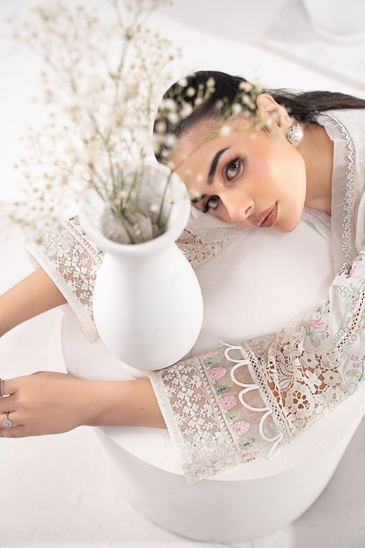 Maria B | RTW | 3 Piece Embroidered Dobby Lawn Suit-Brand:Maria B-Type:Luxury Pret-White - House of Maryam- Buy in UK, USA