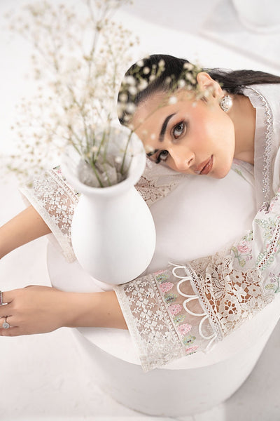 Maria B | RTW | 3 Piece Embroidered Dobby Lawn Suit-Brand:Maria B-Type:Luxury Pret-White - House of Maryam- Buy in UK, USA