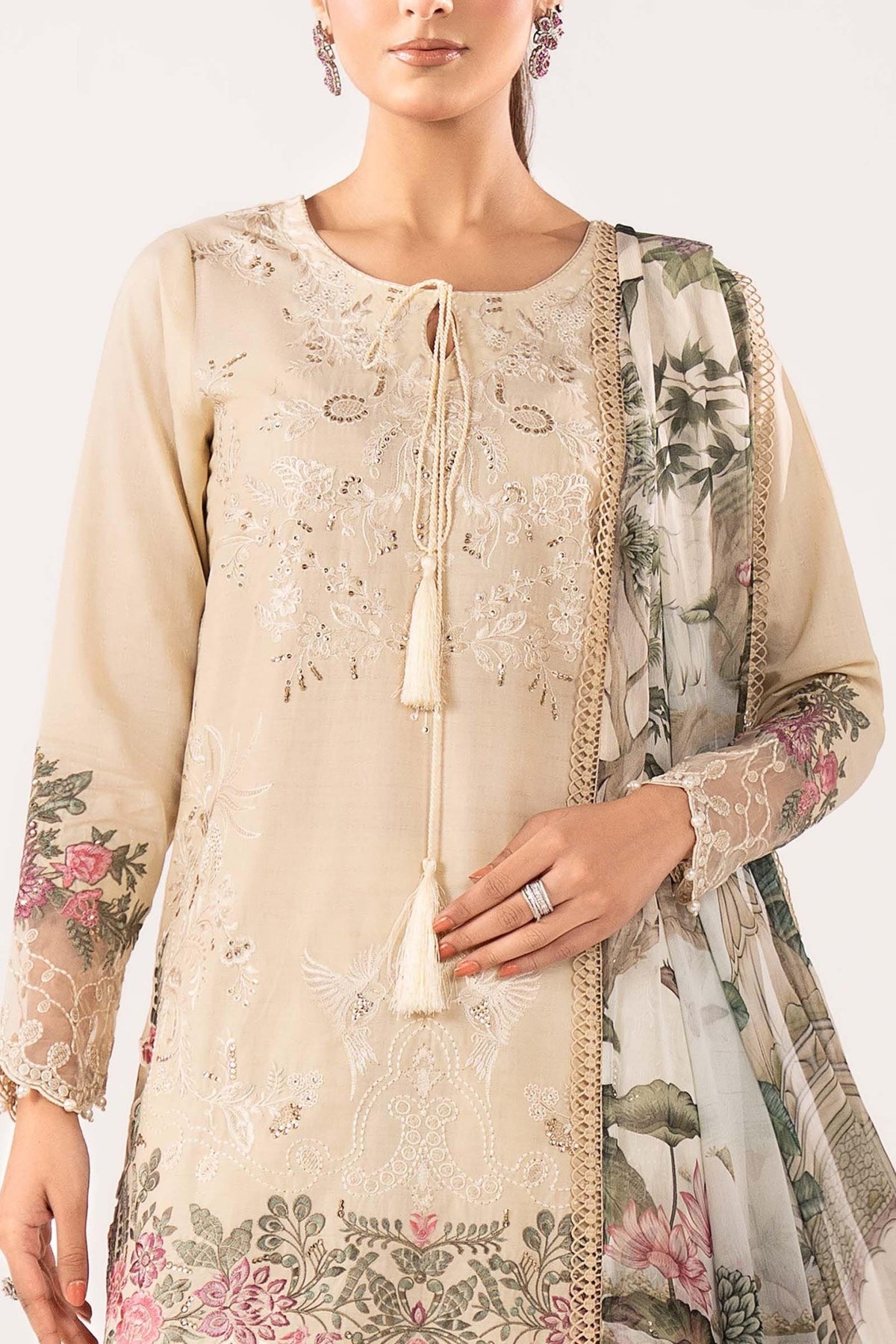 Maria B | RTW | 3 Piece Embroidered Dobby Lawn Suit-Brand:Maria B-Type:Luxury Pret-White - House of Maryam- Buy in UK, USA