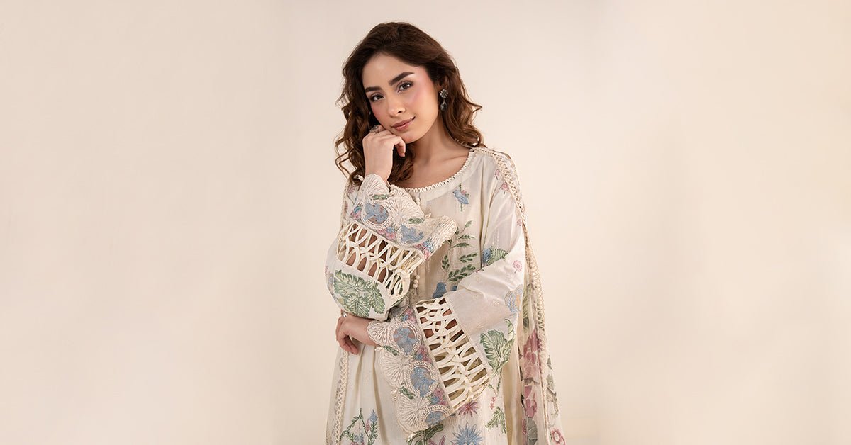 Maria B | RTW | 3 Piece Embroidered Dobby Lawn Suit-Brand:Maria B-Type:Luxury Pret-White - House of Maryam- Buy in UK, USA