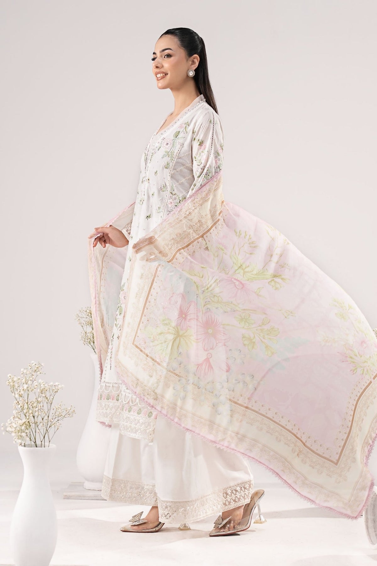 Maria B | RTW | 3 Piece Embroidered Dobby Lawn Suit-Brand:Maria B-Type:Luxury Pret-White - House of Maryam- Buy in UK, USA