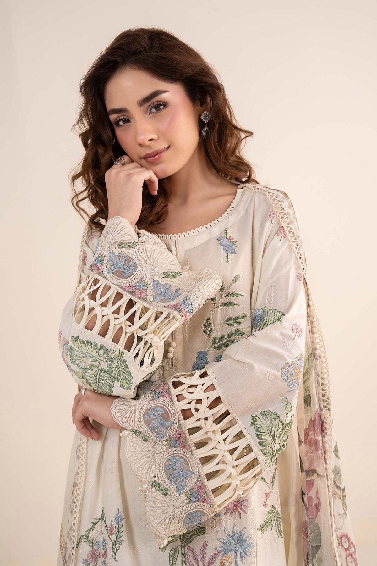 Maria B | RTW | 3 Piece Embroidered Dobby Lawn Suit-Brand:Maria B-Type:Luxury Pret-White - House of Maryam- Buy in UK, USA